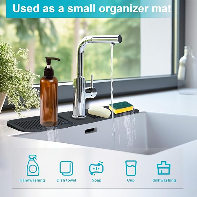 24 Inch Kitchen Sink Splash Guard,5°Slope Fast Draining Silicone Mat