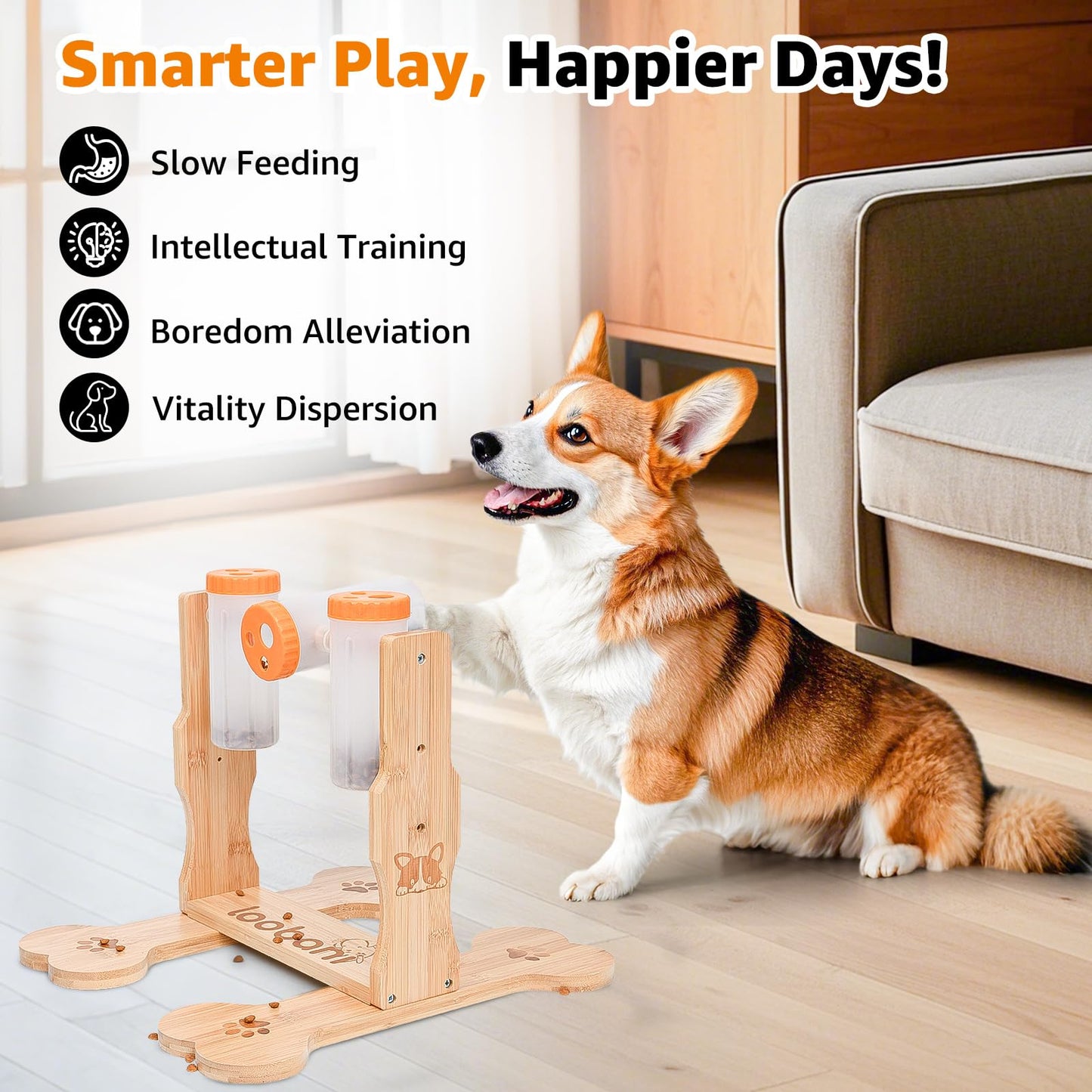 LOOBANI Dog Puzzle Toys Wooden - Interactive Toys for Boredom, IQ Training and Mental Brain Stimulation, Treat Dispensing and Entertainment/Food Slow Feeder for Small to Large Dogs