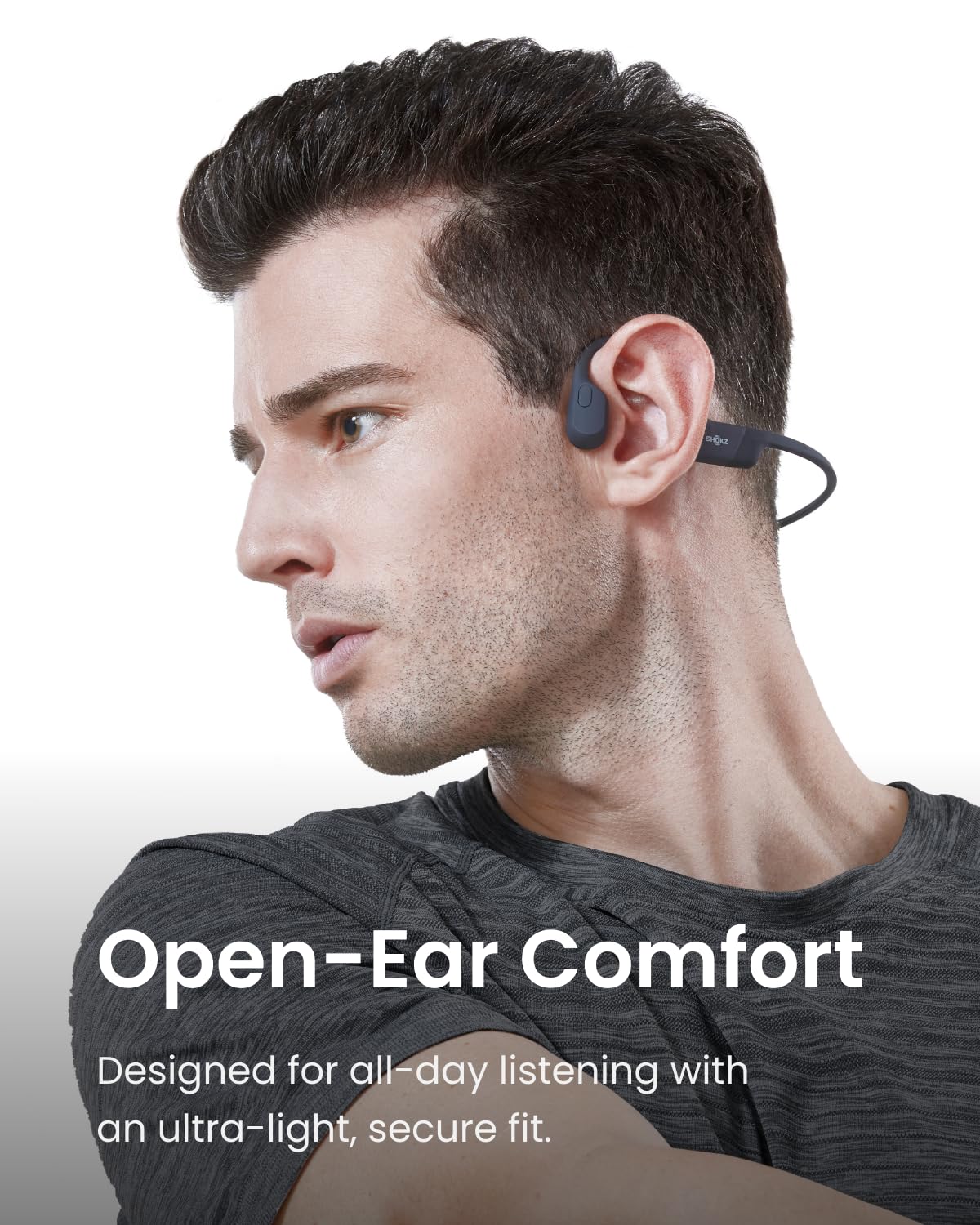SHOKZ OpenRun Bone Conduction Headphones,Open-Ear Bluetooth Wireless Sport Headphones for Running & Workout,Sweat Resistant, Long 8H Playtime,Mic,Hair Band-Standard-Black