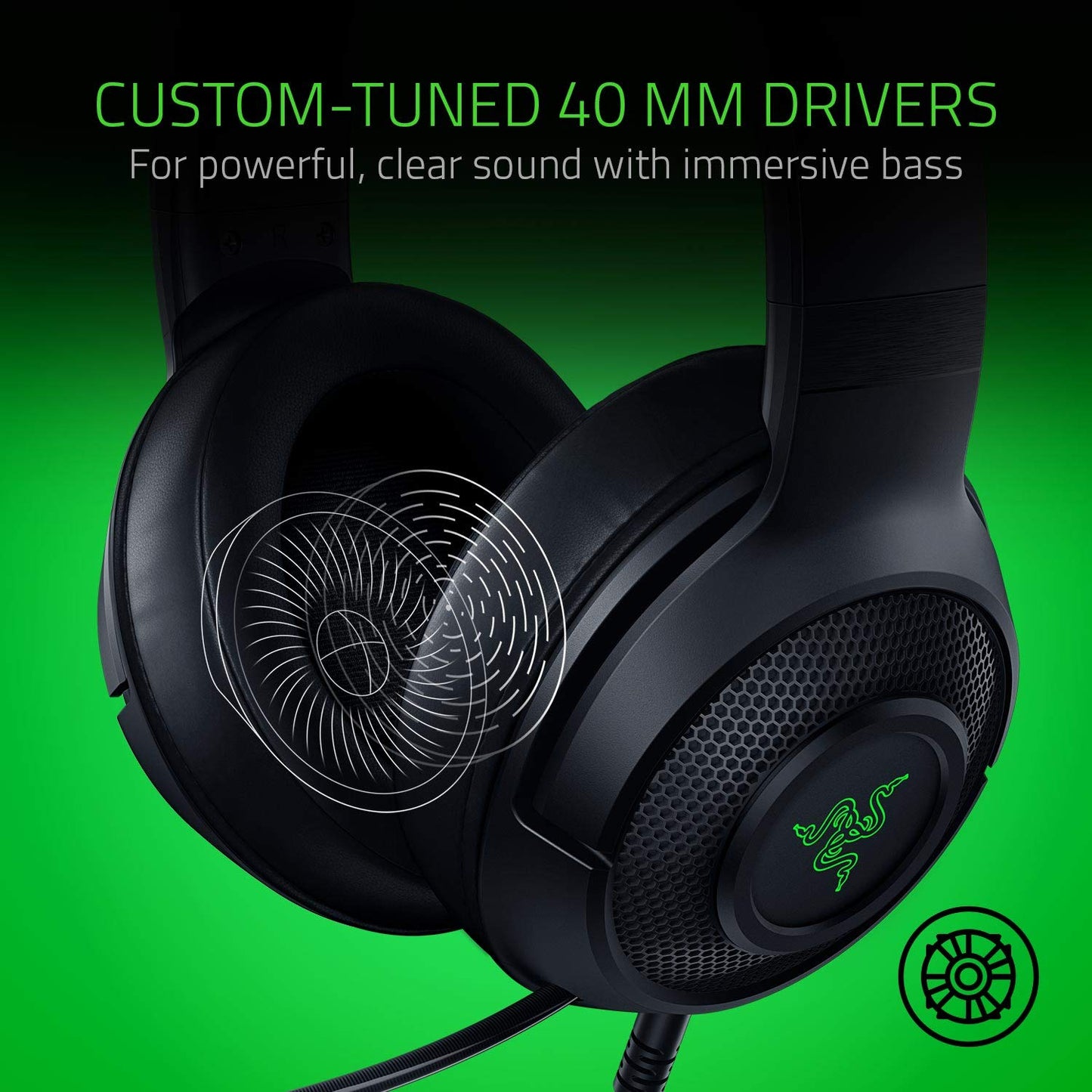 Razer Kraken X USB Ultralight Gaming Headset: 7.1 Surround Sound - Lightweight Frame - Green Logo Lighting - Integrated Audio Controls - Bendable Cardioid Microphone - for PC - Classic Black