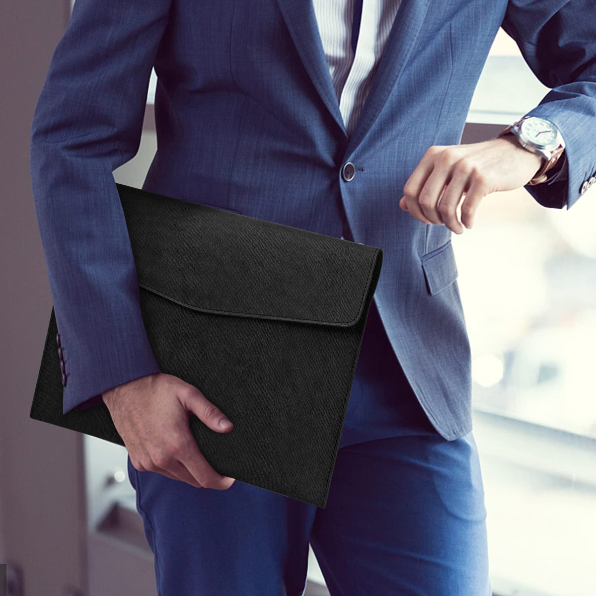 Toplive Document File Folder, Waterproof Thin PU Leather A4 Envelope Folder File Document Organizer Storage Case, Filing Envelope Folder with Magnetic Closure, Black