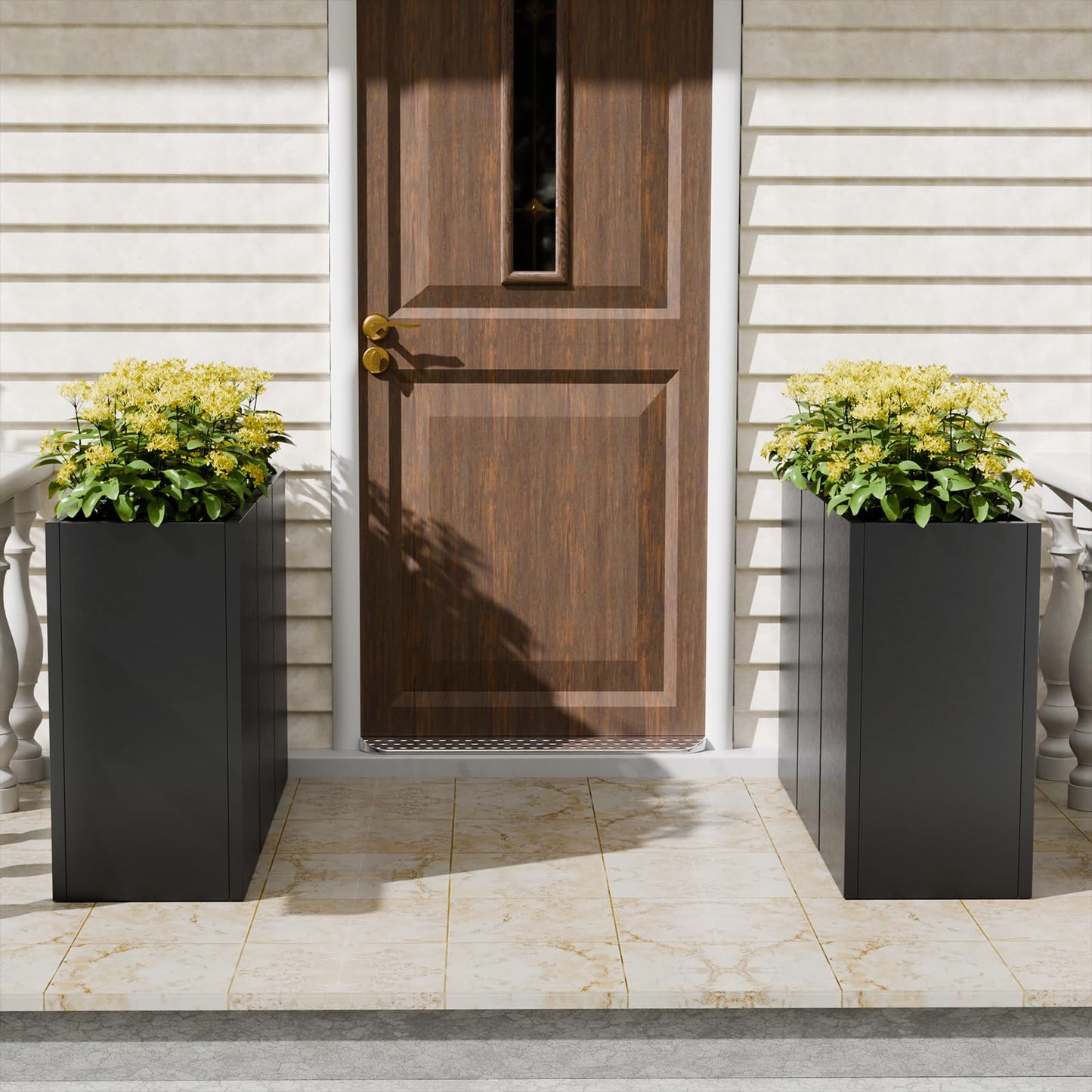 Diyfire Black Tall Metal Planters Box for Outdoor Plants 6 Pack- 23.6" H Steel Tall Square Planter with Removable Insert Shelf, Modern Heavy Duty Pedestal Planter Front Porch Decor Patio Garden