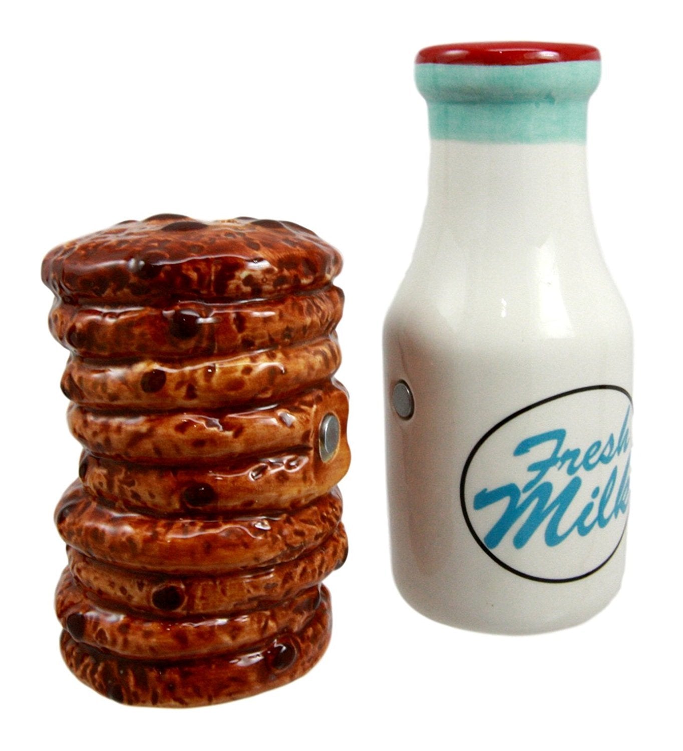 Atlantic Collectibles Breakfast Milk & Chocolate Cookies Magnetic Ceramic Salt Pepper Shakers Figurine Collectible Set