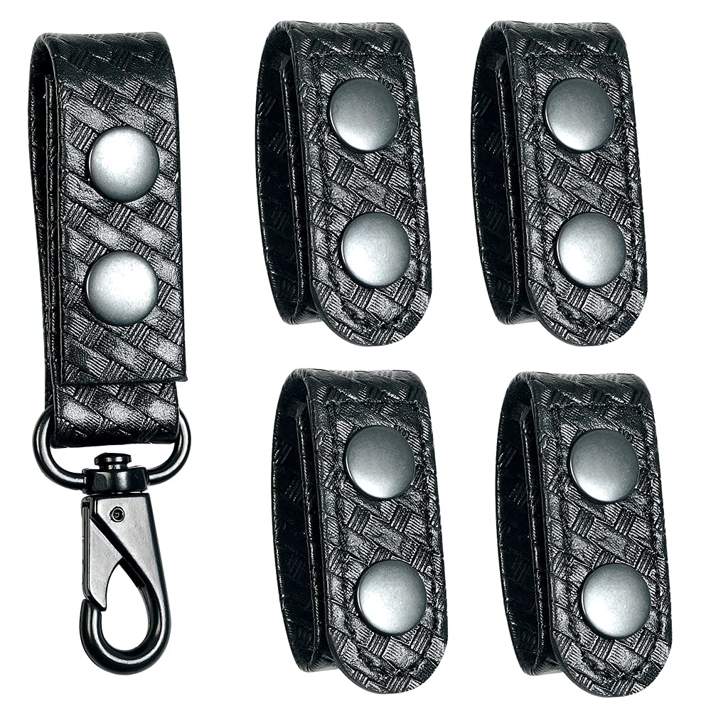 TAFTACFR Basketweave Duty Belt Keeper with Double Snaps(Set of 4) +1 Keeper with Strong Plastic Key Clip(1 Pack)