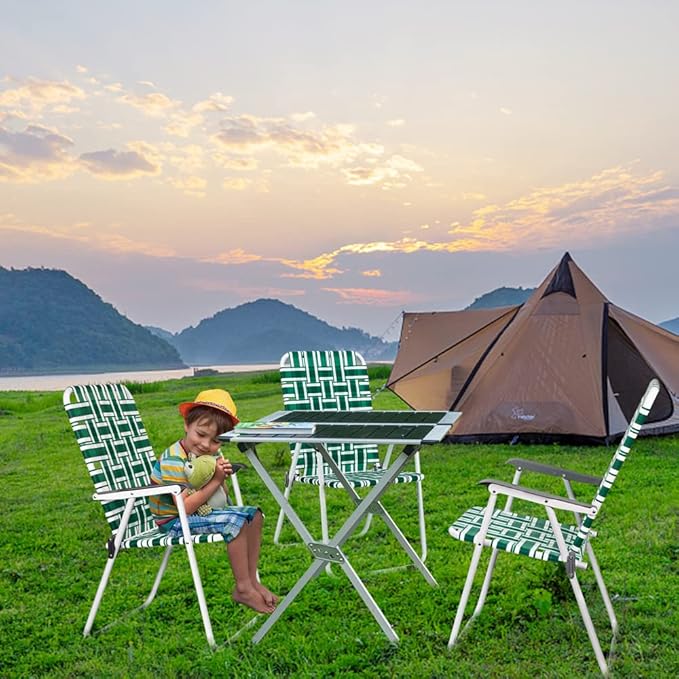 VINGLI Patio Lawn Webbed Folding Chairs Set of 4, Outdoor Beach Chair Portable Dining Chair for ir for Outdoor Yard, Garden(Green, Classic)