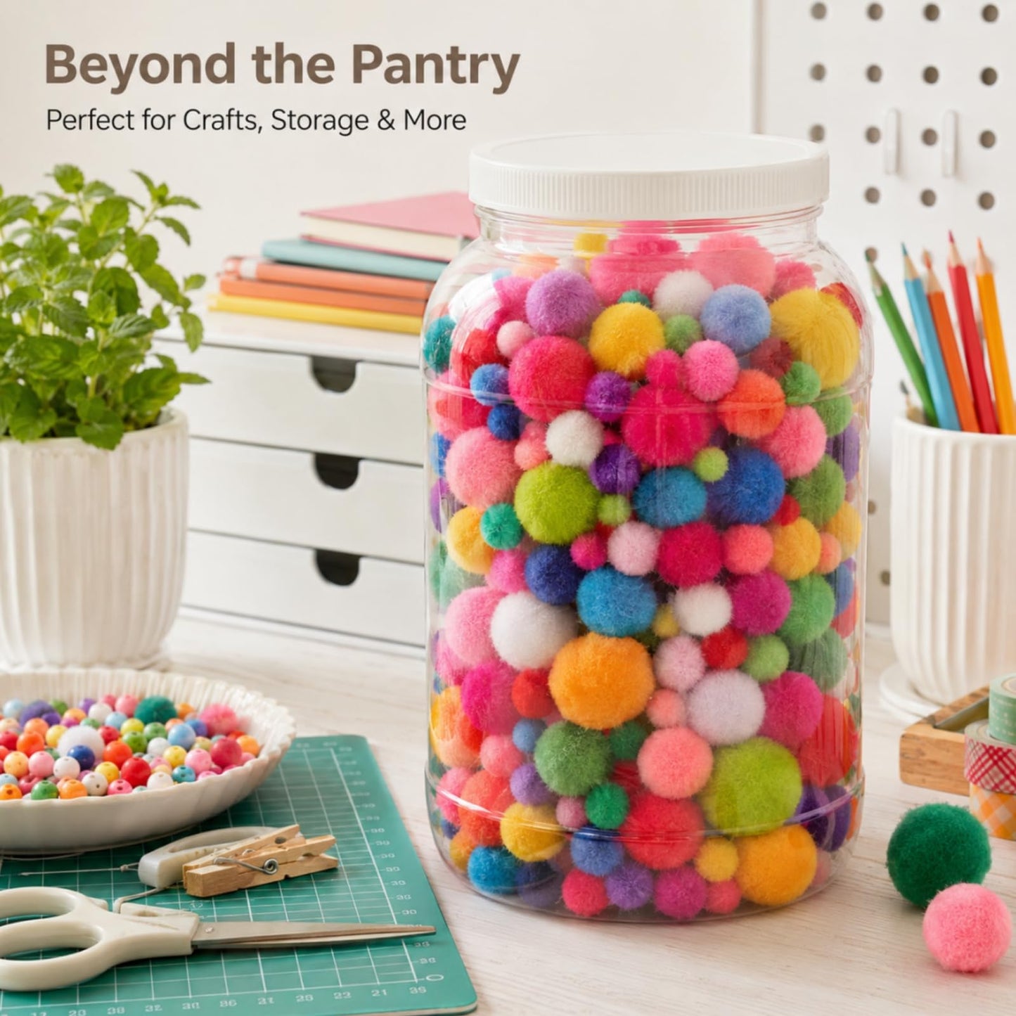 ZOOFOX 2 Pack Plastic Jars with Lids, 1 Gallon Wide Mouth Storage Containers, Empty Plastic Jars for Kitchen & Household Storage of Dry Goods, Peanut, Candy, Noodles