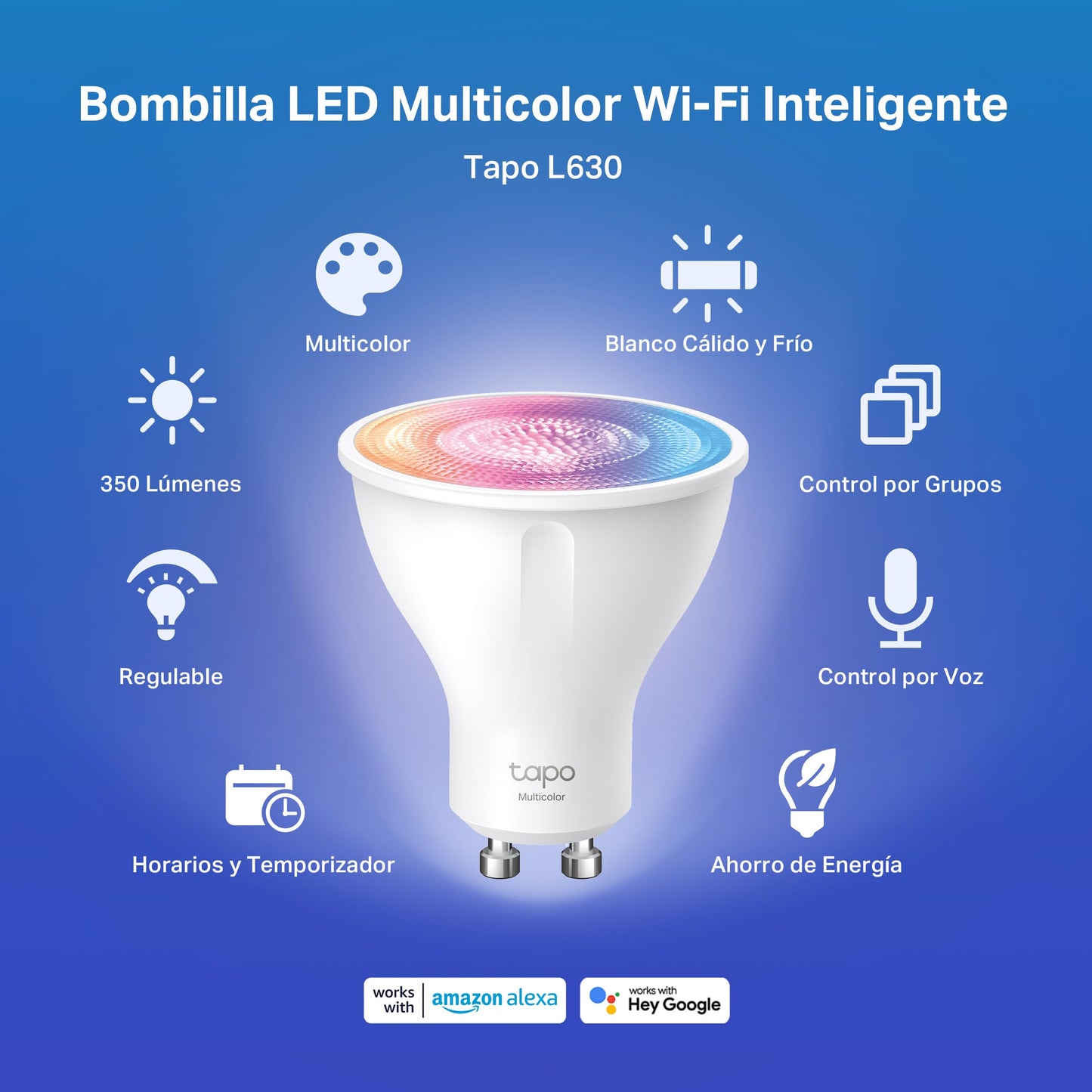 TP-Link Tapo L630 (2-Pack) GU10 Smart LED Smart WiFi Bulb, RGBW Multicolor, 16 Million Colors, Amazon Alexa, 350 Lumens, 3.7W, Energy Saving, Pack of 2, packaging may vary