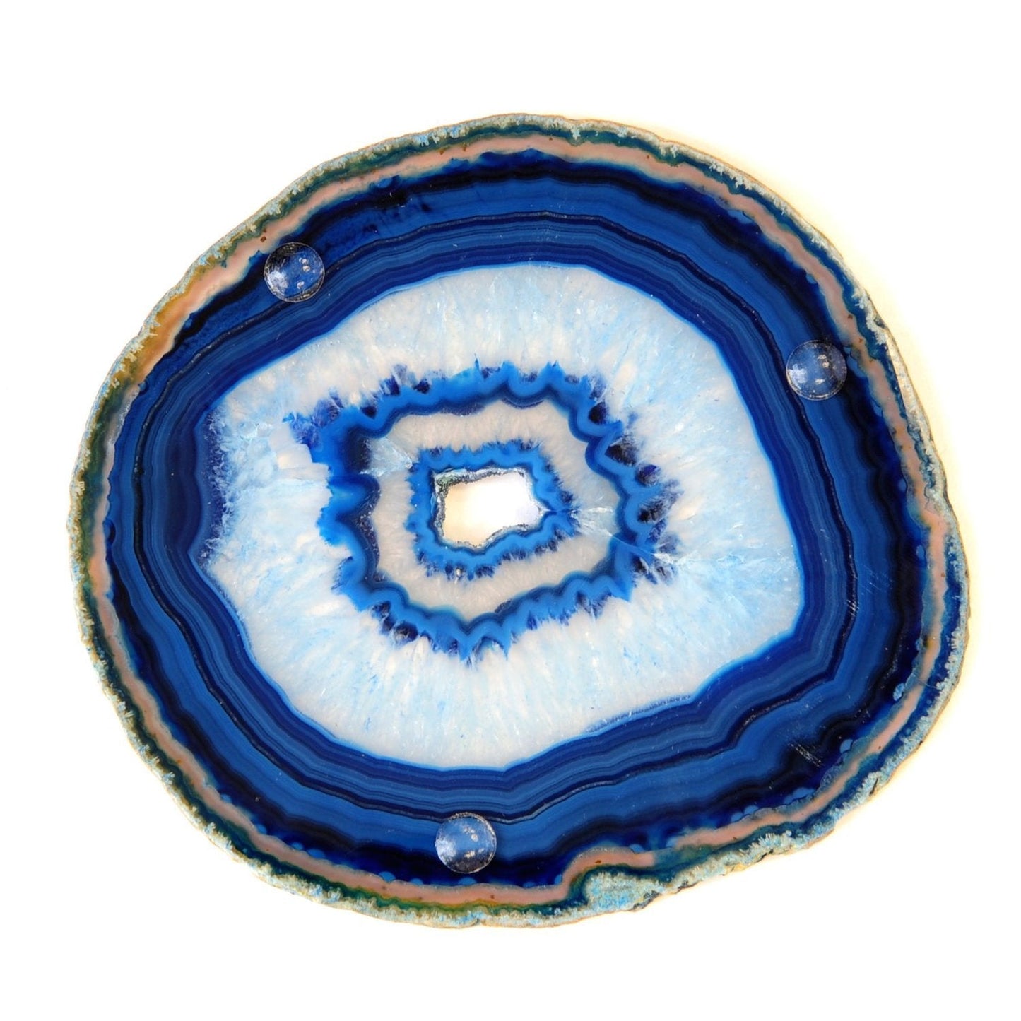 JIC Gem Extra Blue 4-5" Dyed Color Natural Agate Coasters Polished Geode Stone Coasters Agate Slices Set of 4 with Protective Rubber Bumper Home Decorative