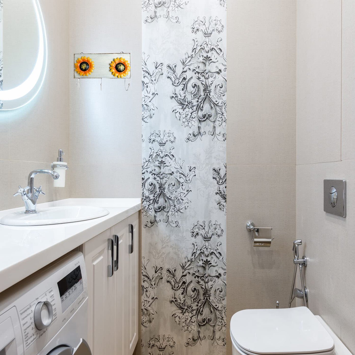 YUMBOR Rustic Wooden Sunflower Wall Hook Keys Aprons Towel Hanger Kitchen Wall Decor Flower Wall Holder Countryside Farmhouse Wall Decoration for Home Kitchen Entryway Office-(White)
