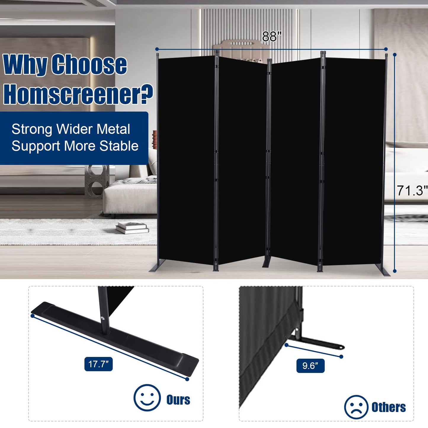 Room Divider 6FT Portable Room Dividers and Folding Privacy Screens, 88'' W Fabric Divider for Room Separation, 4 Panel Partition Room Dividers Freestanding Wall Divider Screen for Dorm Studio Office