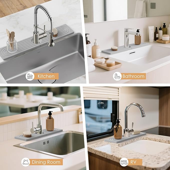 15.7''x4.8''Stone Faucet Mat for Kitchen Sink, Diatomite Quick Dry Kitchen Sink