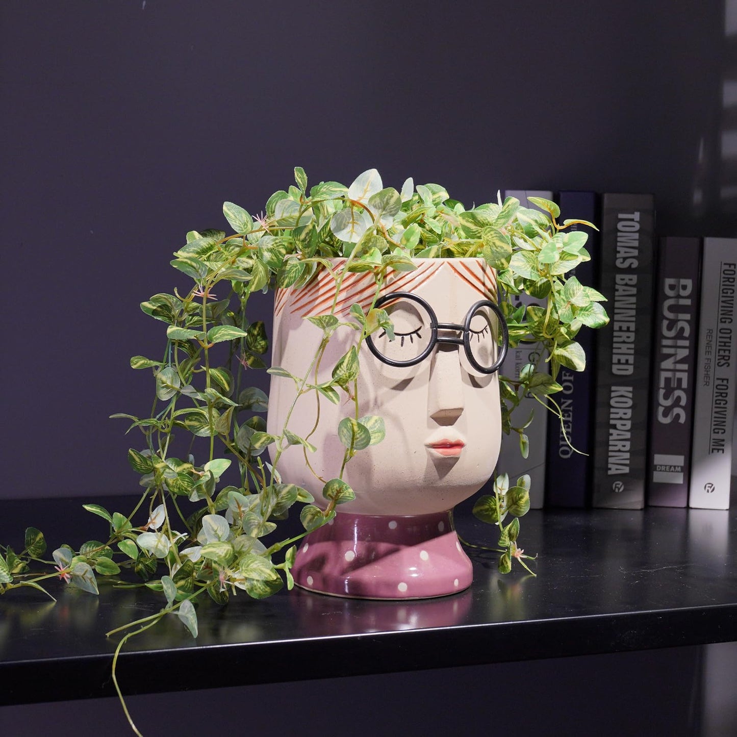 DiliComing Large Face-Planter for Indoor Plants - 8.3 Inch Porcelain Vase, Succulent Pot 5.8 x 6.1 x 8.3 Inches (No Drainage Hole)