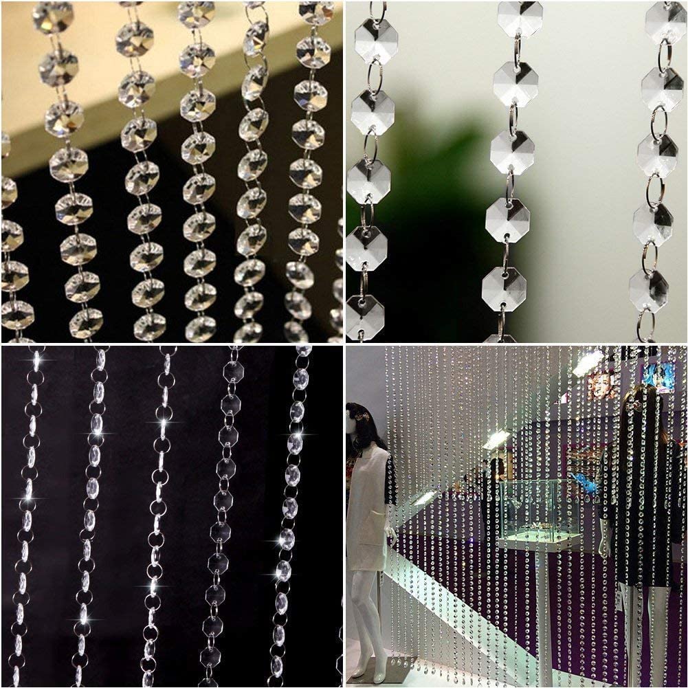 16.5 Feet Hanging Clear 14mm Daimond Acrylic Crystal Garland for Manzanita Tree Centerpiece, Chandelier Bead Lamp Chain, Christmas/Wedding Party Decoration and DIY Craft Jewelry Decoration