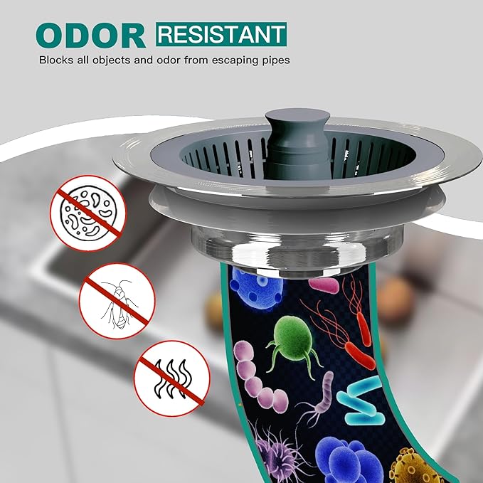 Kitchen Sink Drain Strainer 3 in 1, 304 Stainless Steel Pop Up Sink Stopper