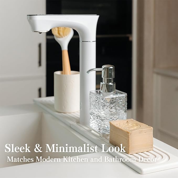 Stone Faucet Mat for Kitchen Sink, Quick Drying Mats, Water Absorbing Guard &