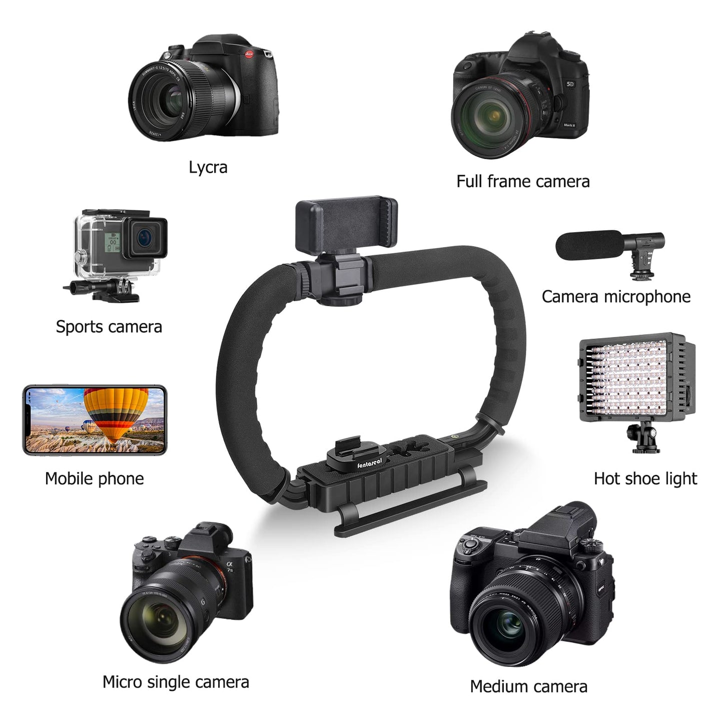 3-Shoe DSLR/Mirrorless/Action Camera Camcorder Phone Stabilizer Expansion Cage Mount Moviemaking Holder Rig YouTube Tiktok Vlogging Video Kit Compatible with GoPro Canon Nikon Sony iPhone Android