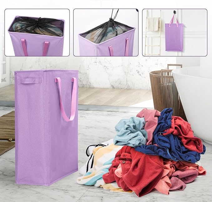 Odonata Slim Laundry Hamper Handles Collapsible Laundry Basket Thin Dirty