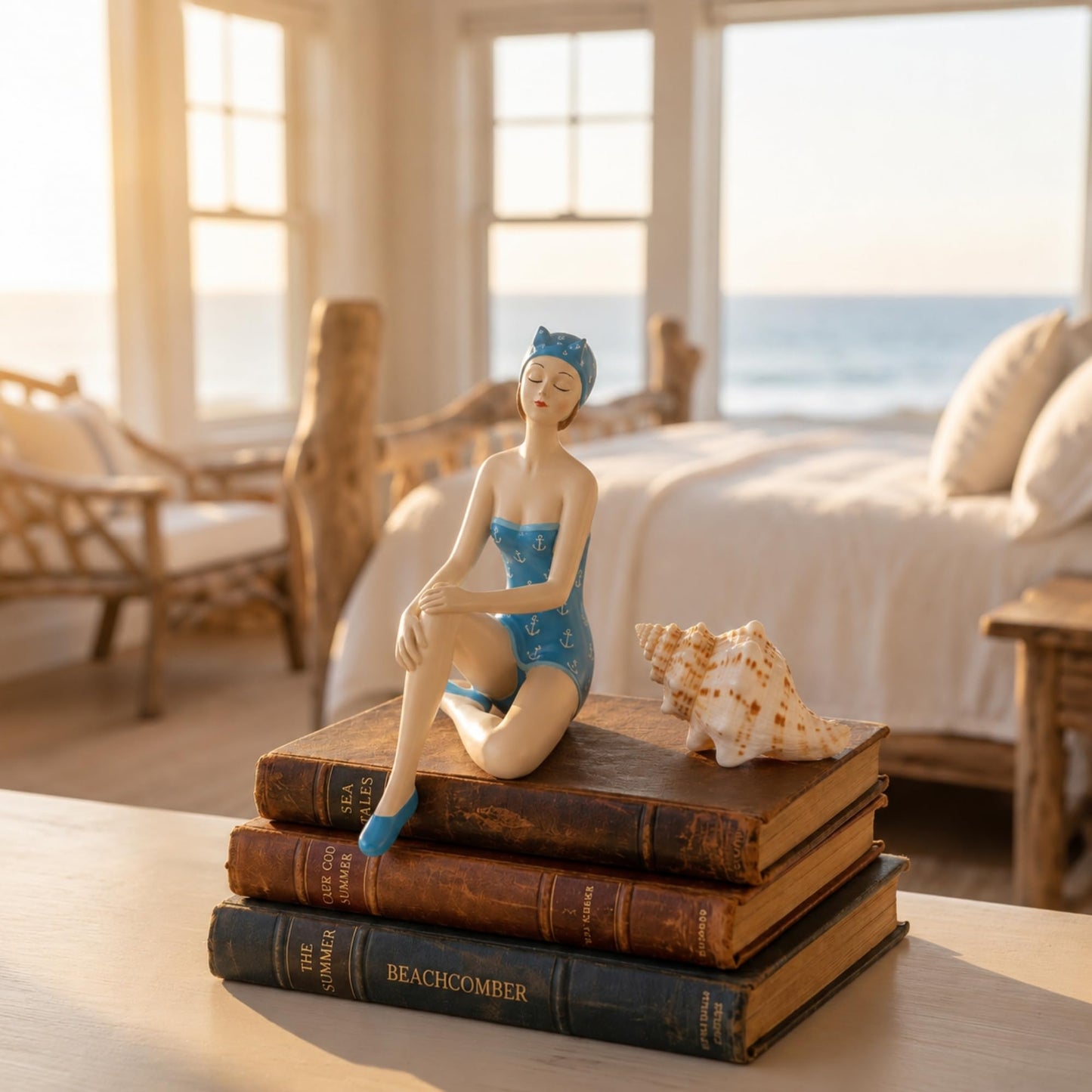 The Bridge Collection Decorative Beach Lady Figurine – Nautical Coastal Accent with Retro Bathing Beauty Style – Gift for Beach House and Poolside Decor