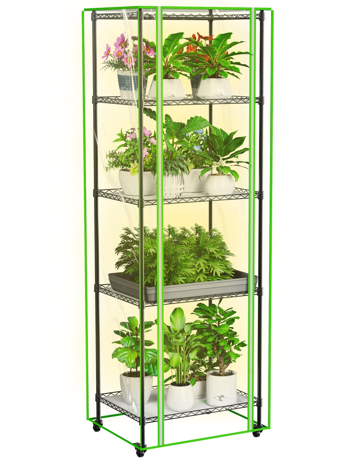 Kweetle Indoor Greenhouse with Grow Light, 5 Tier Mini Greenhouse, Full Spectrum Grow Light with Timer, Plant Shelf with PVC Cover for Seed Starting, Herbs, Vegetables, Balcony, 23.6×17.7×70.8 Inch