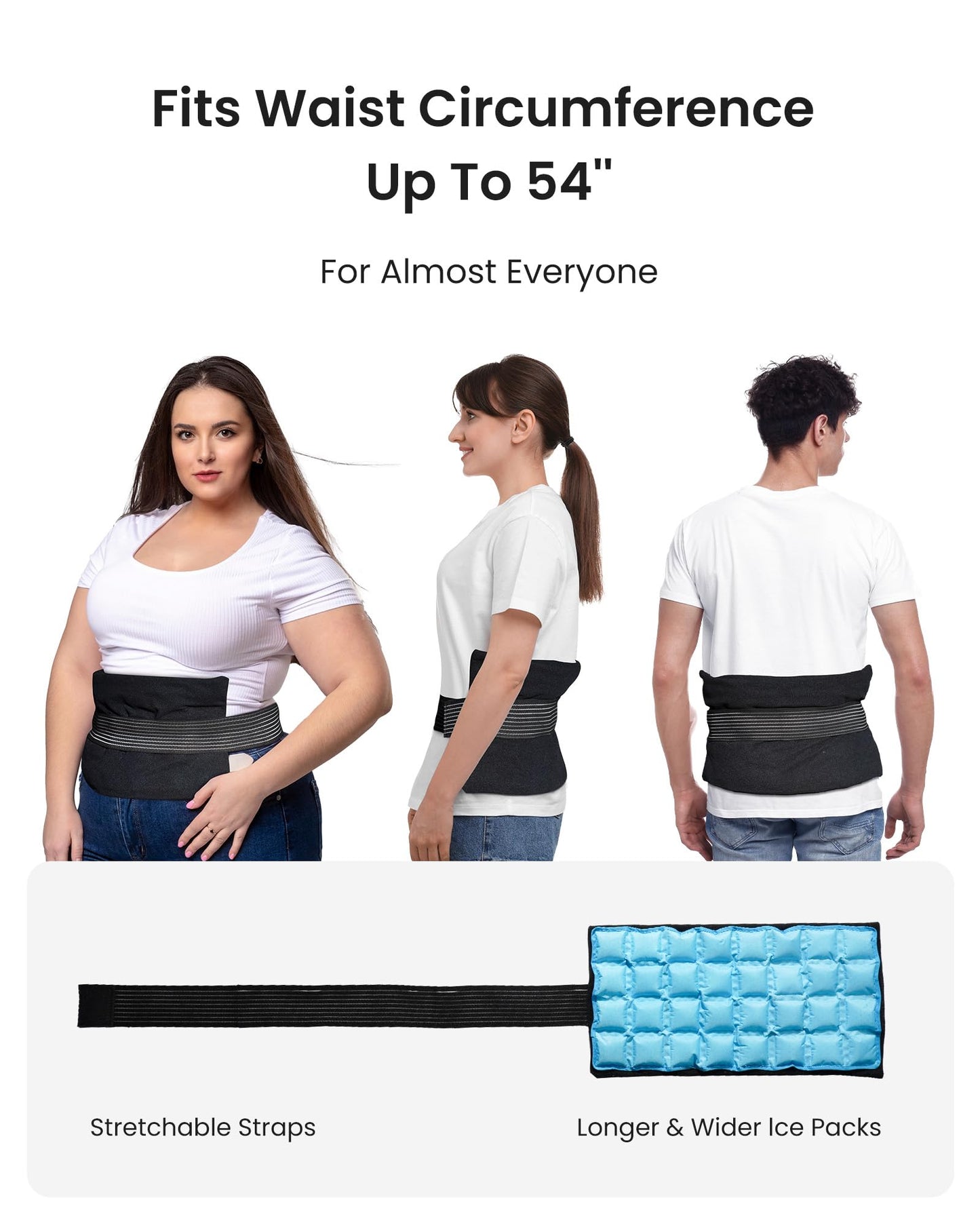 Koonie Extra 2 Large Ice Packs for Back Pain Relief with Extension Strap, Cold and Hot Packs for Injuries, Reusable Lower Back Ice Pack Wrap for Lumbar Surgery, Sciatica, Herniated Disc, Coccyx Pain