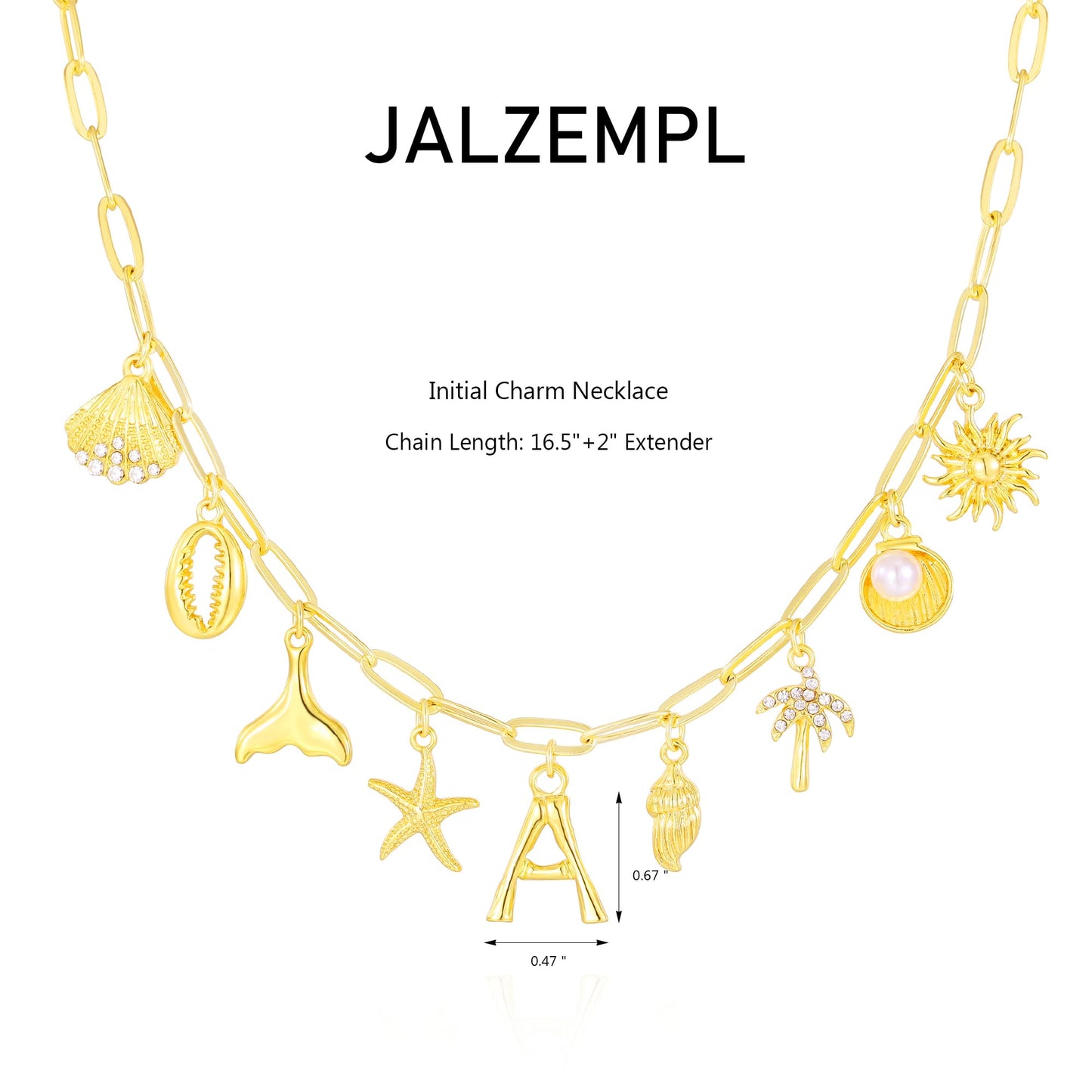 JALZEMPL Initial Charm Necklaces For Women Shell Letter Paperclip Chain Seashell Starfish Beach Summer Pendant Boho Surfer 14K Gold Plated Jewelry Gift (H)