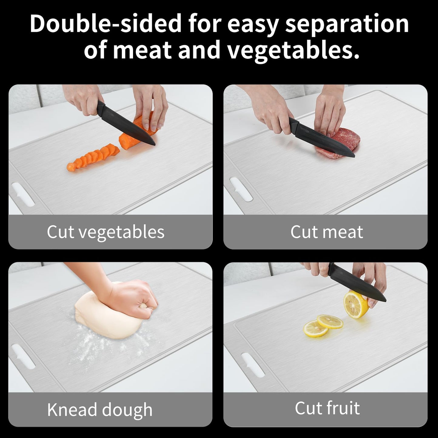 Titanium Cutting Board 100% Pure Cutting Boards With Juice Groove Metal Grade Food Double Sided Chopping Board for Cutting Meats Vegetables Fruits(Titanium-Large)