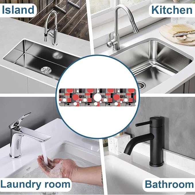 Abstract Geometric Sink Splash Guard Faucet Mat Vintage Tile Super Absorbent