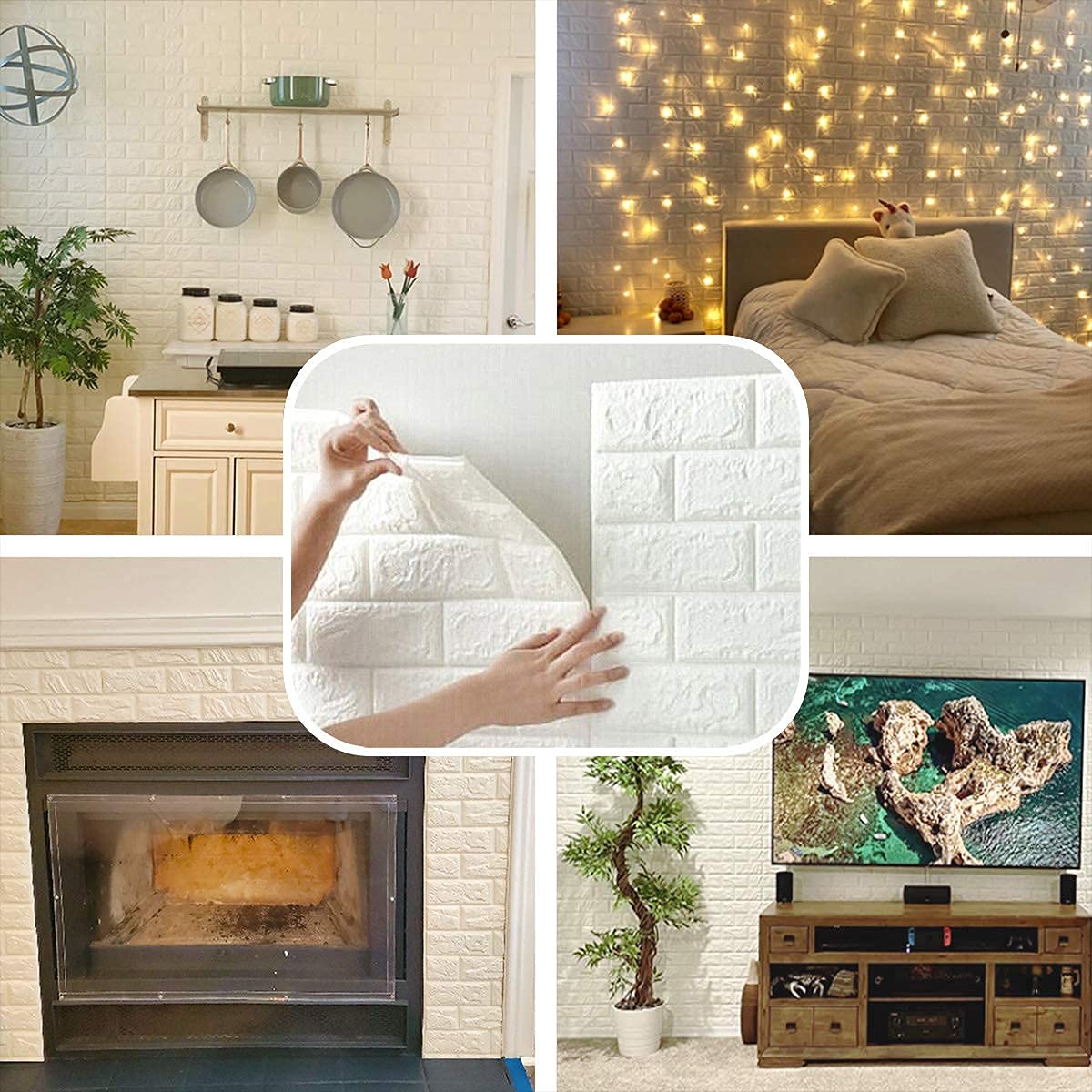 30 Pcs 3D Wall Panels, White Brick Printable 3D Wallpaper Stick and Peel, Self Adhesive Waterproof Foam Faux Brick Paneling for Bedroom, Bathroom, Kitchen, Fireplace (29.06 sq feet Coverage)
