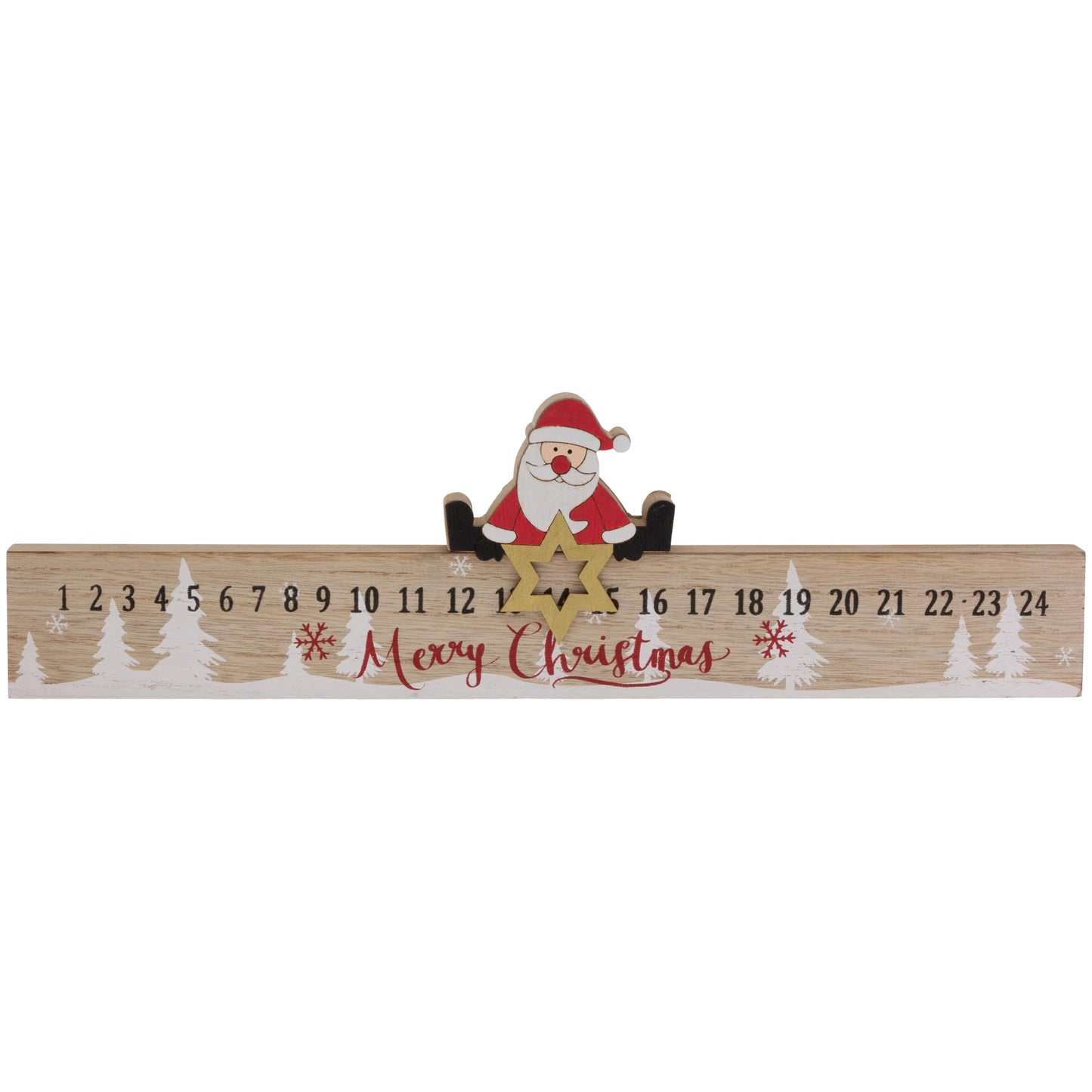 Boston International Advent Calendar Christmas Countdown Sign Tabletop Mantel Shelf Winter Holiday Decorations for Home, 15.75" x 4.75", Jolly Santa
