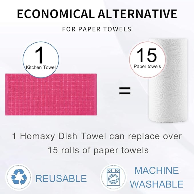 Homaxy 100% Cotton Terry Kitchen Towels, Checkered Designed, Soft and Super