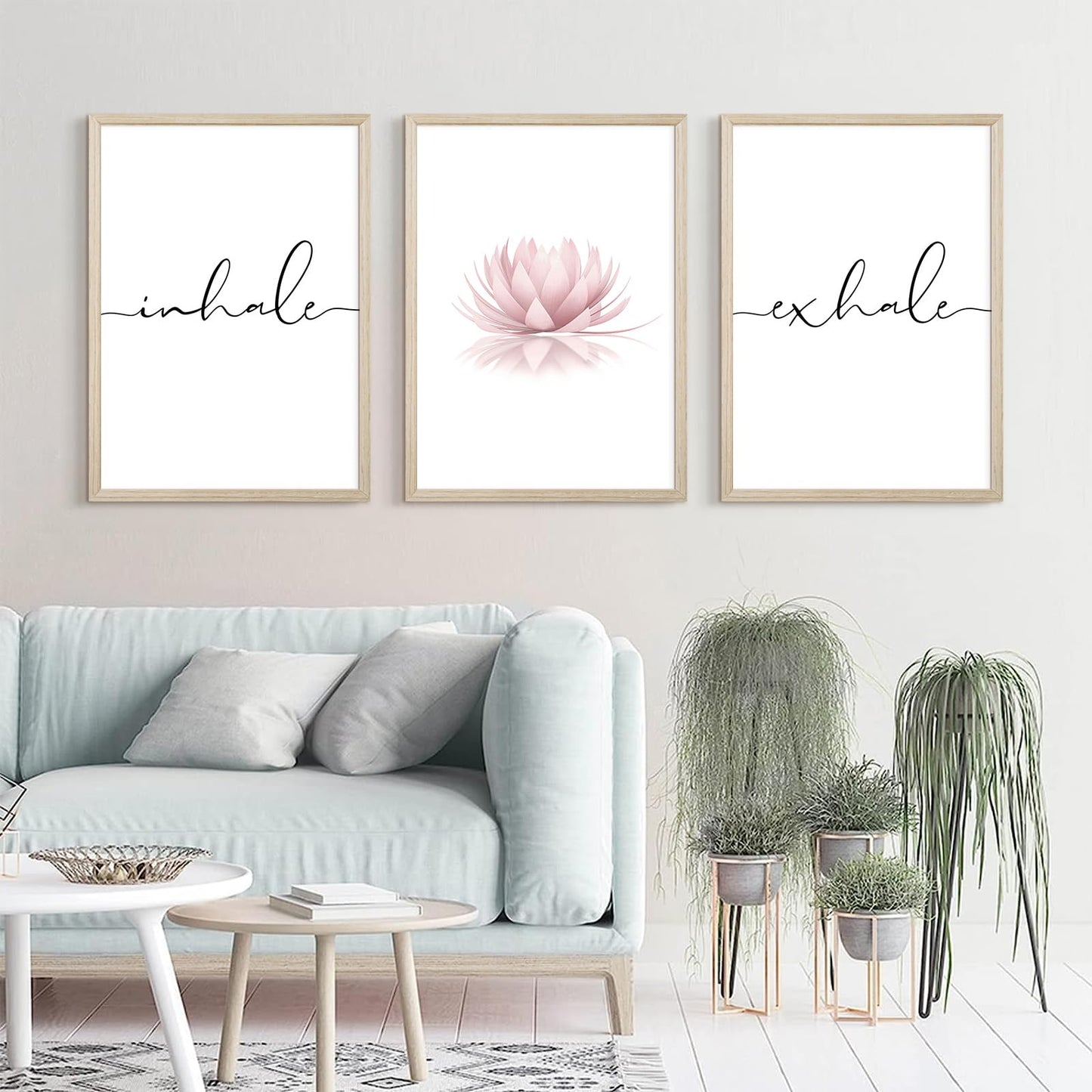 Inhale Exhale Wall Art Zen Canvas Decor Yoga Lotus Wall Art Calming Meditation Artwork Pink Yoga Poster Zen Pictures Painting for Living Room Bedroom 12x16 Inch Wood Framed Set of 3