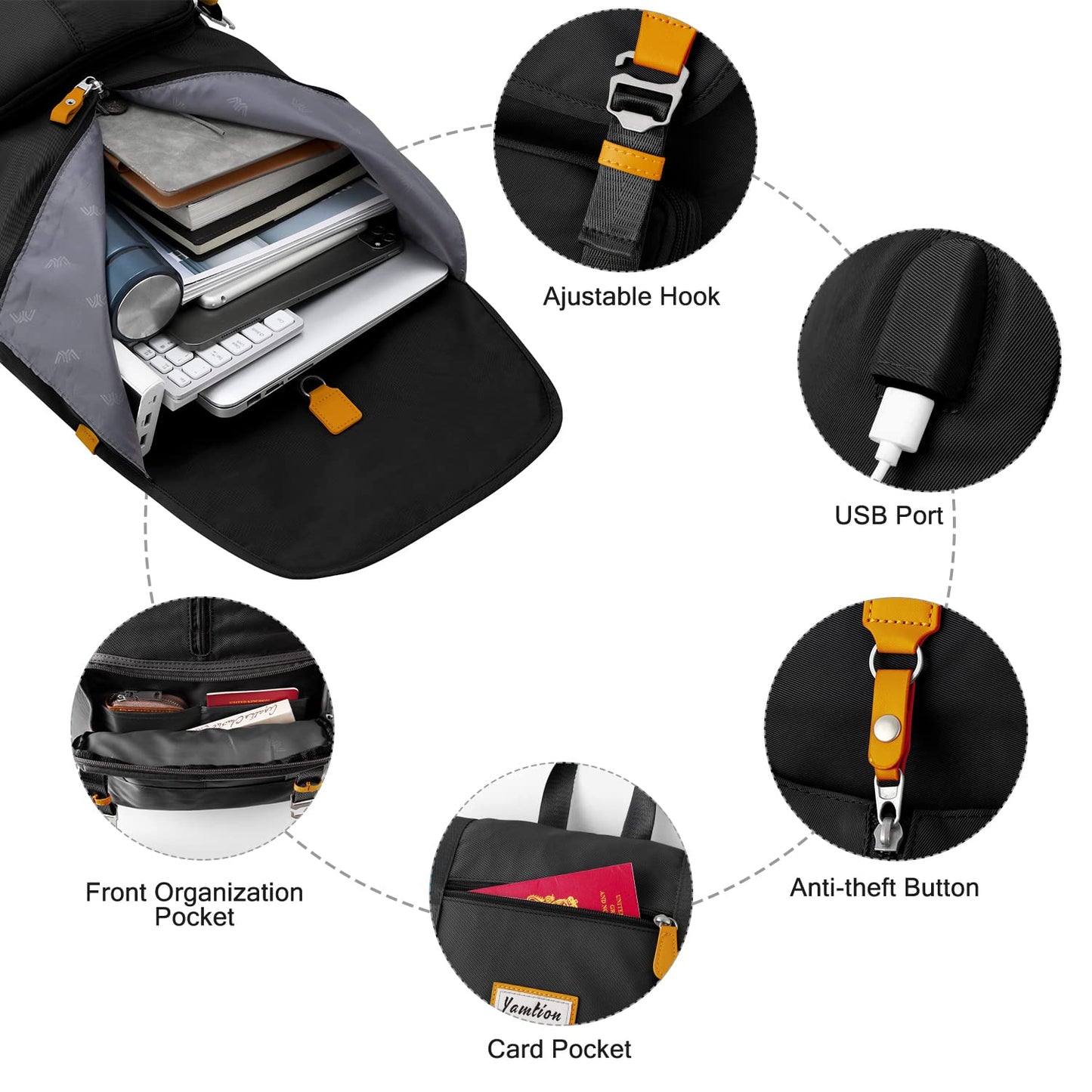 YAMTION Laptop Backpack,College Bookbag High School Backpack for Girls & Boys Teenagers,Backpack Business Laptop Backpack with USB Charging Port for Women & Men