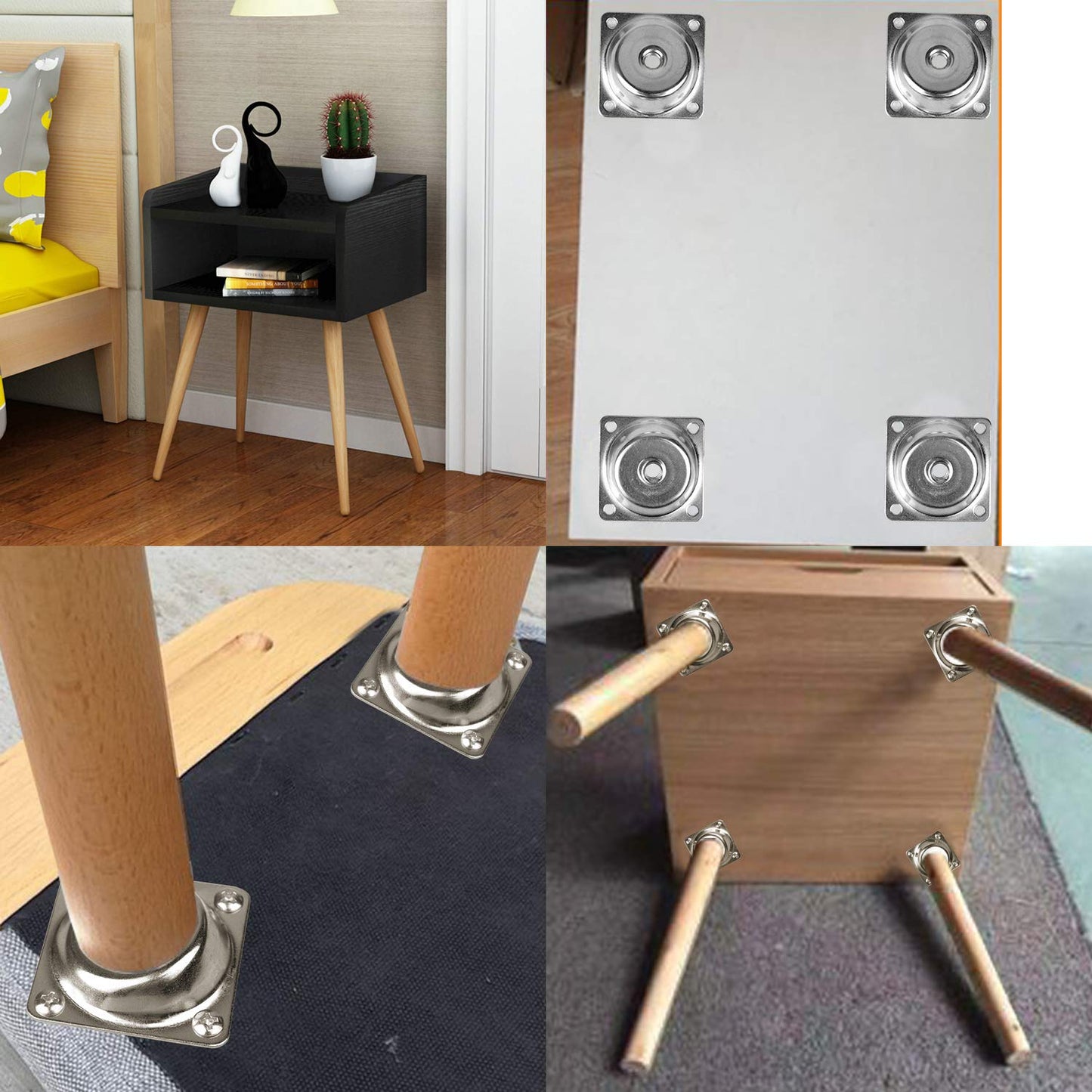 14 Degree Angled Leg Mounting Plates Furniture Table Leg Attachment Plates Brackets T-Plate M8 Sofa Legs with Hanger Bolts,Converters, Screws,Full Set of 4