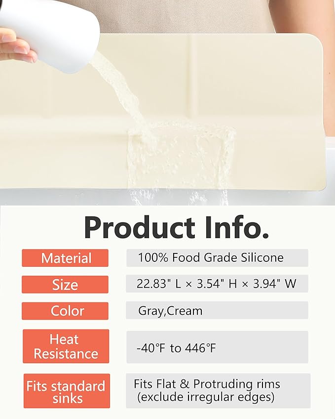 Kitchen Sink Splash Guard 23" Self-Draining Silicone Water Guard