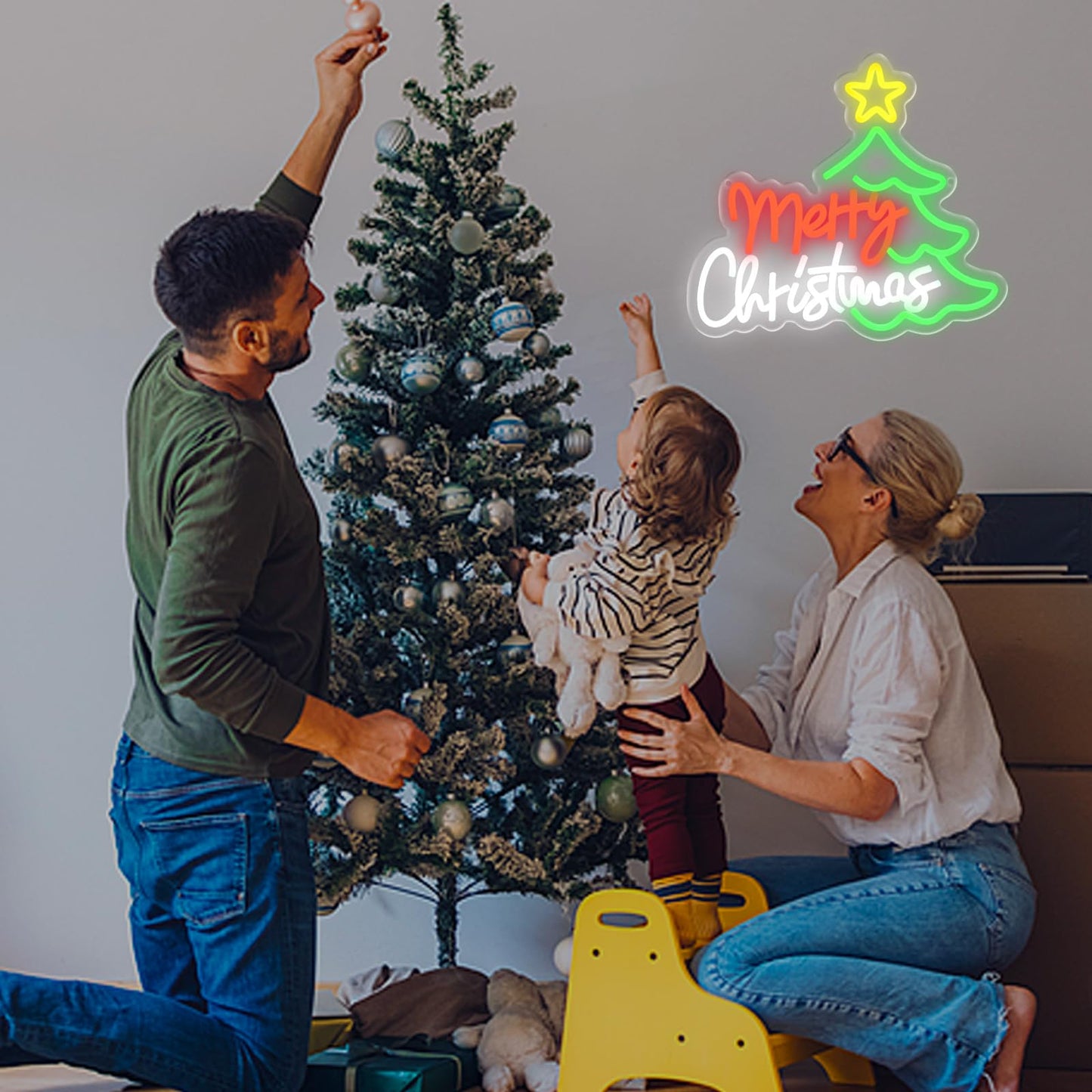 UExnkj-Y Merry Christmas Neon Sign for Wall Decor, Dimmable Christmas Tree Neon Signs LED Light up Sign with USB Powered for Bar Man Cave Club Party Room Shop Window Bedroom Decor Gifts