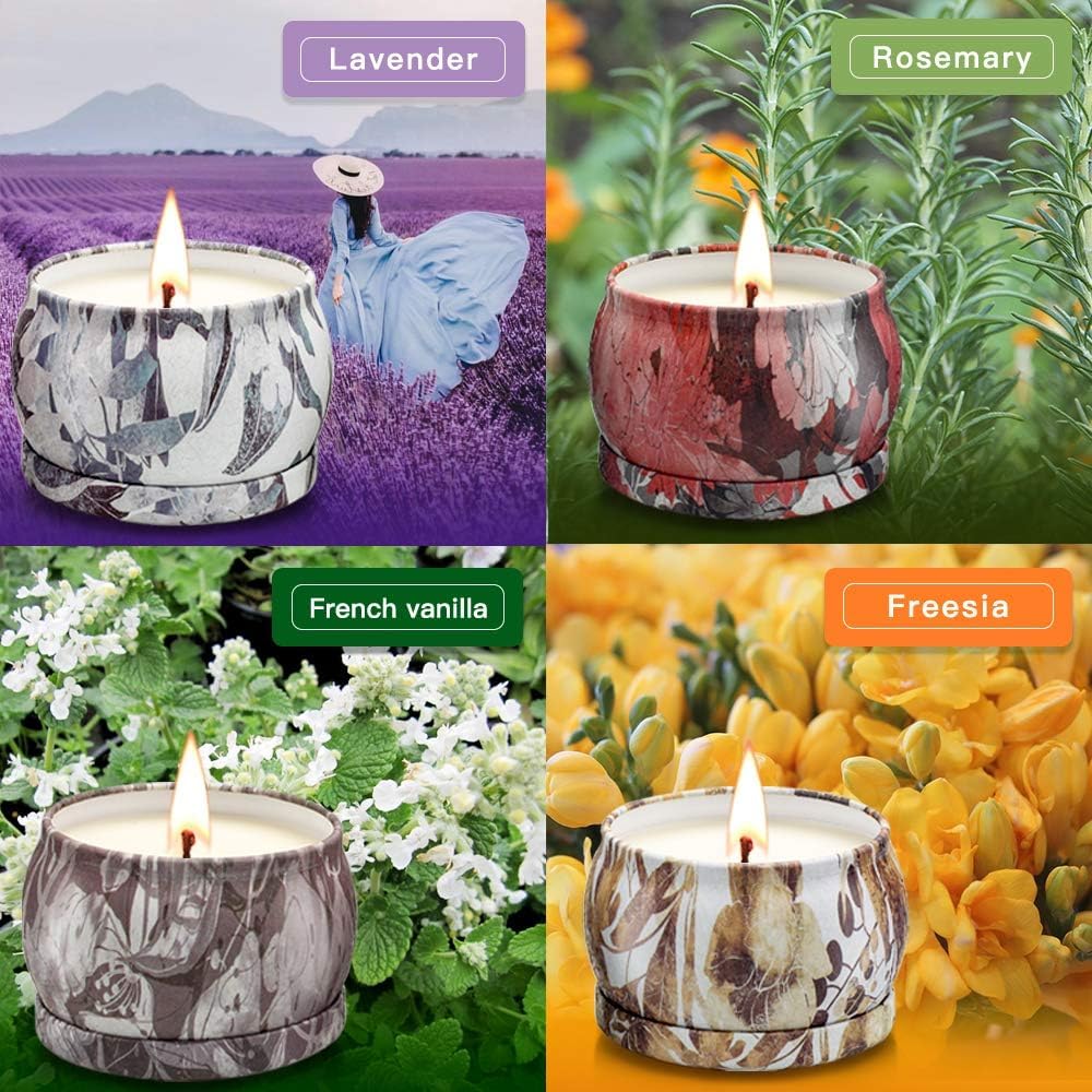 Scented Candles Gifts Set for Women, 4.4 oz Soy Wax Aromatherapy Candles, Portable Travel Tin Jar Candles for Birthday Party Anniversary, Girlfriend Mom Wedding Birthday Festival, Bath Yoga, 4 Pack