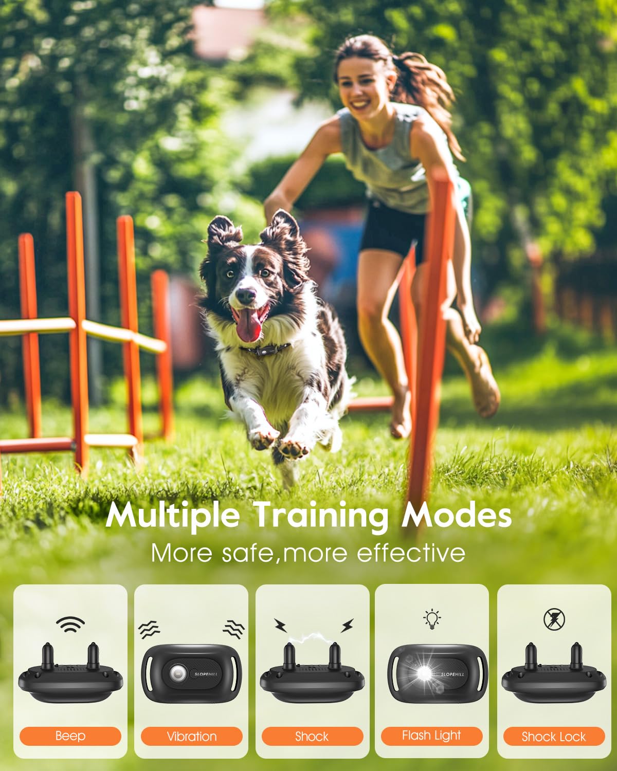 SLOPEHILL Dog Shock Collar,4200FT Dog Training Collar with Remote,IPX8 Waterproof E-Collar with Beep,Vibration,Shock,Flash Light,No Shock Mode,Electric Shock Collar for Small Medium Large Dogs,Black