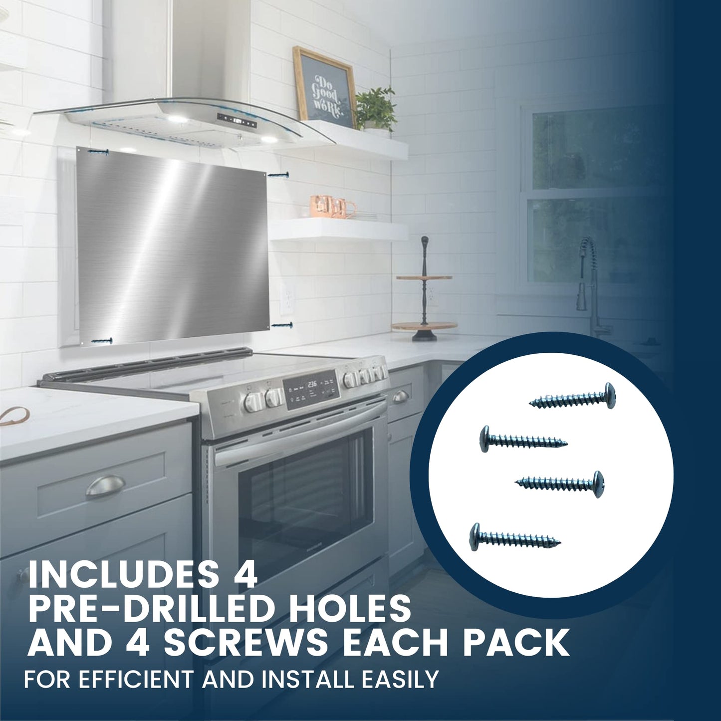 24" x 30" Reversible Metal Backsplash Matching screws | Compatible with Broan-NuTone SP3004 - Ultra Flat and Flushed Metal Panel Splatter Guard for Stovetop Easy Installation