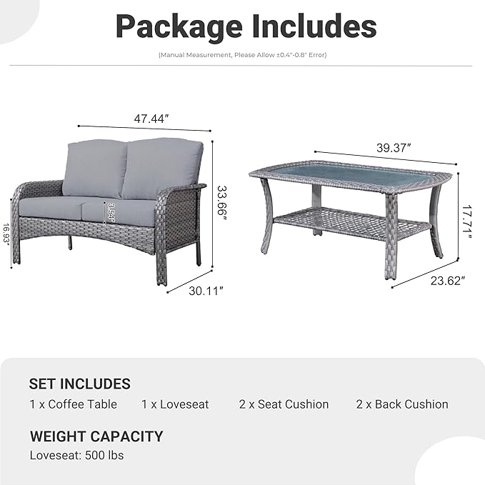 ovios 2-Piece Patio Furniture Set, Outdoor Wicker Sofa