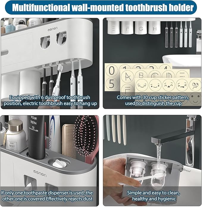 Toothbrush Holders Wall Mounted, Double Automatic Toothpaste Dispensers