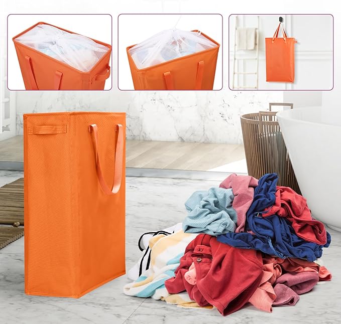Odonata Slim Laundry Hamper Handles Collapsible Laundry Basket Thin Dirty