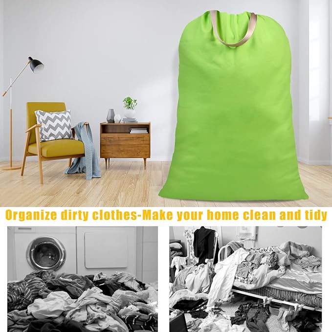 Cotton Canvas Laundry Bag with Handles & Drawstring Straps, Heavy Duty Extra
