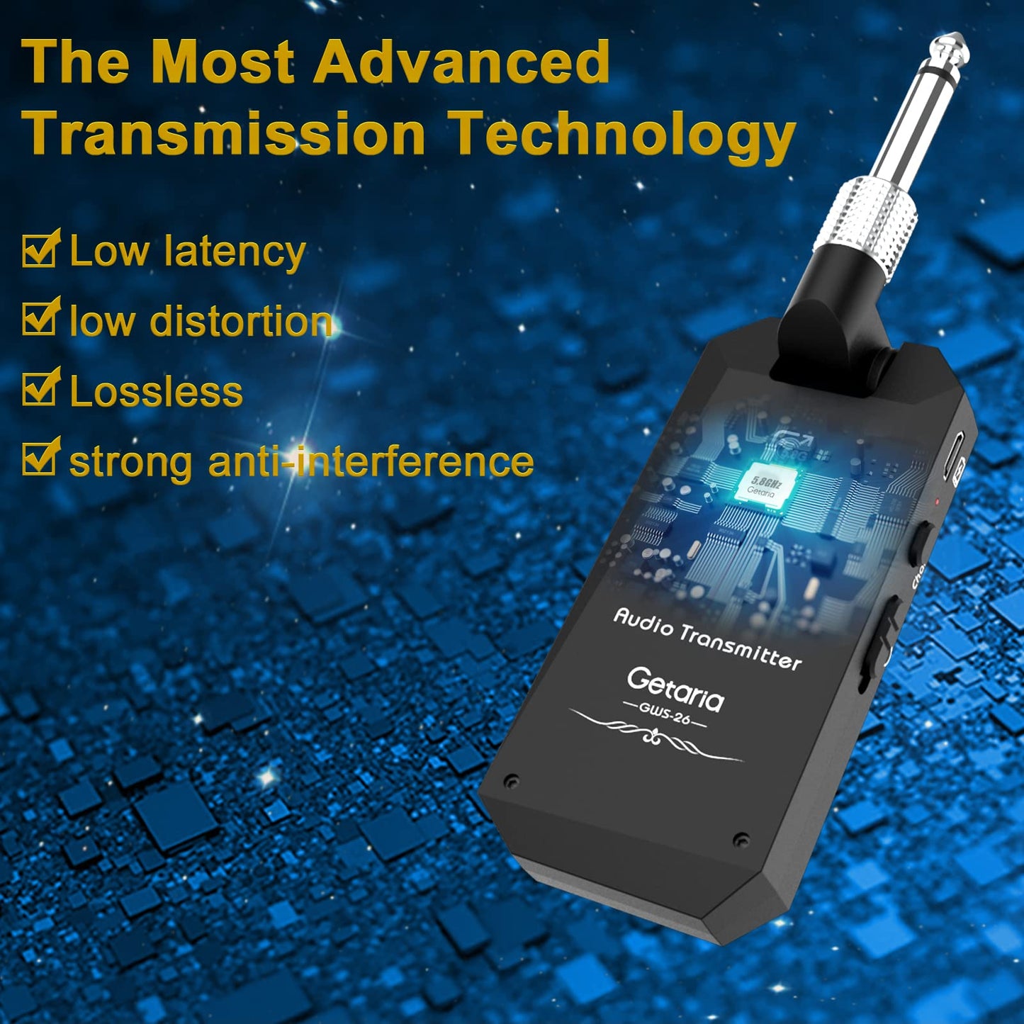 Getaria Wireless Guitar Transmitter Receiver Set 5.8GH Wireless Guitar System 4 Channels for Electric Guitar Bass (Silver/Black)