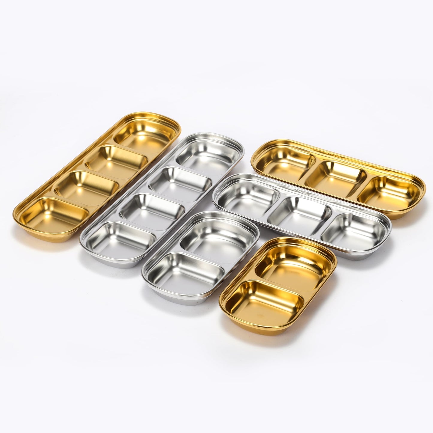 drizzle 10PCS Sauce Dish Stainless Steel Gold Soy Tomato Sauce Salt Vinegar Sugar Spices Flavor Condiment Dip Bowls Korean BBQ Home Kitchen Plates