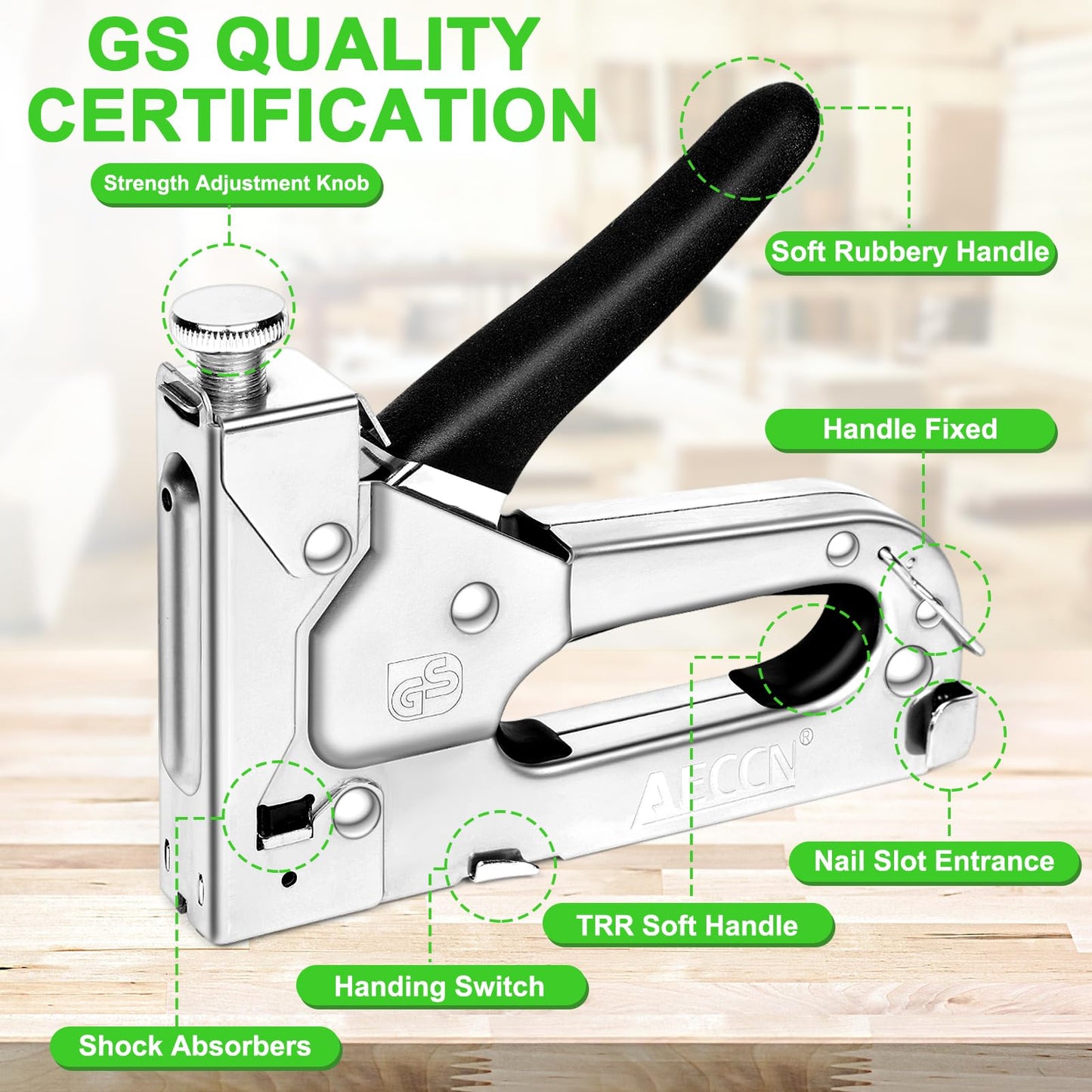 AECCN Staple Gun with 2100 Staples - 3 in 1 Heavy Duty staple Gun Kit with Remover, Durable Stainless Steel Upholstery Stapler for Fixing Material, Decoration DIY, Carpentry, Furniture