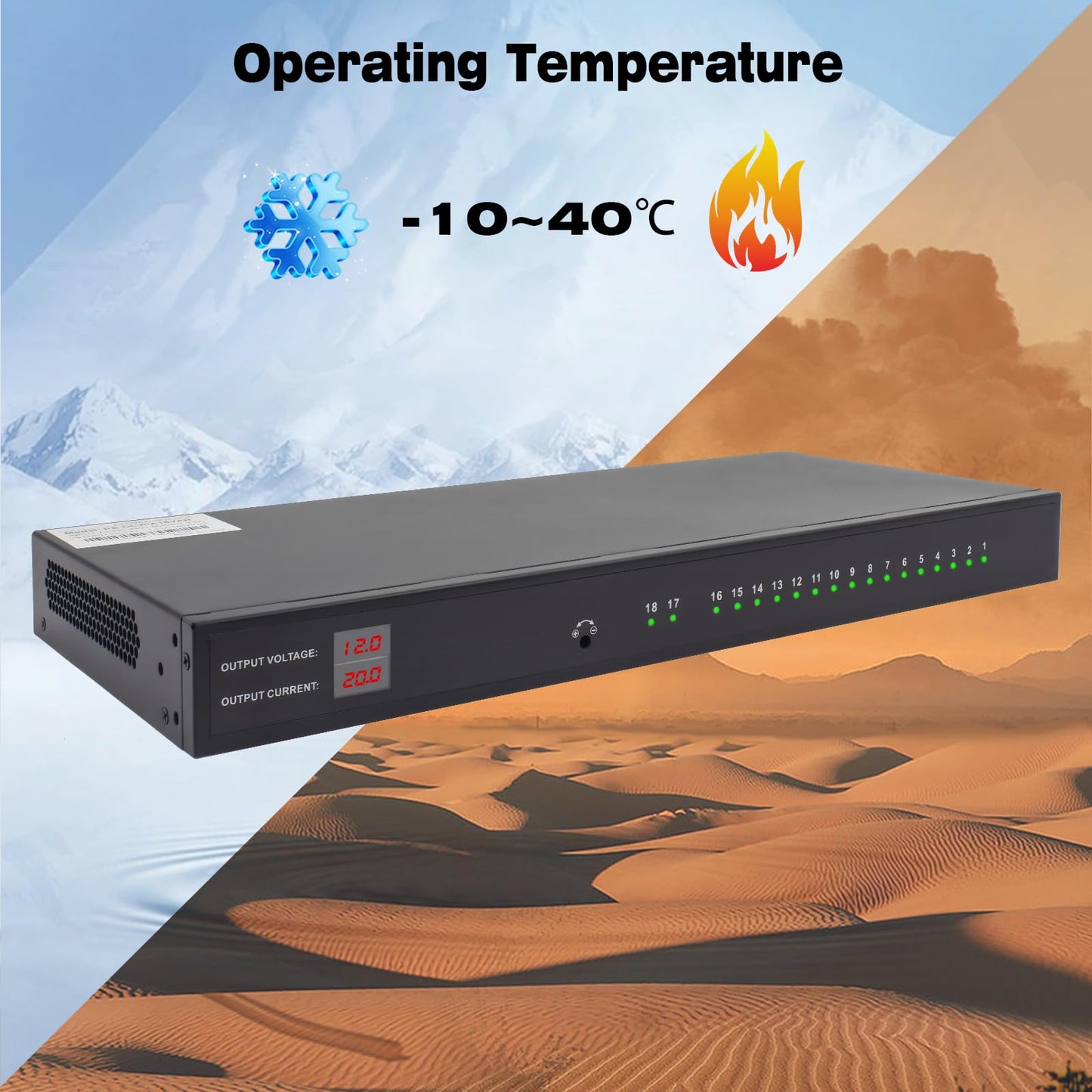 1U 12V 20A 18-Channel Rack Mount Power Supply – 12V 3-5A Distributed DC Output with Reset Fuse, 4 ft Replaceable AC Cord. Ideal for Security Cameras, DVRs, CCTV Systems, by UltraPoE