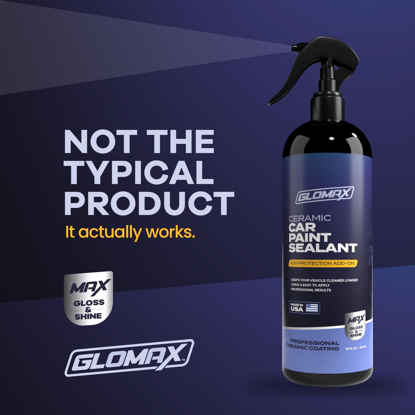 GLOMAX Ceramic Coating For Cars (16 oz.) - Hydrophobic Ceramic Car Wax Spray With Added UV PROTECTION - LONG LASTING Shiny Car Stuff - Spray Wax For Cars With 2 Micro Fiber Towels, Waterless Wash