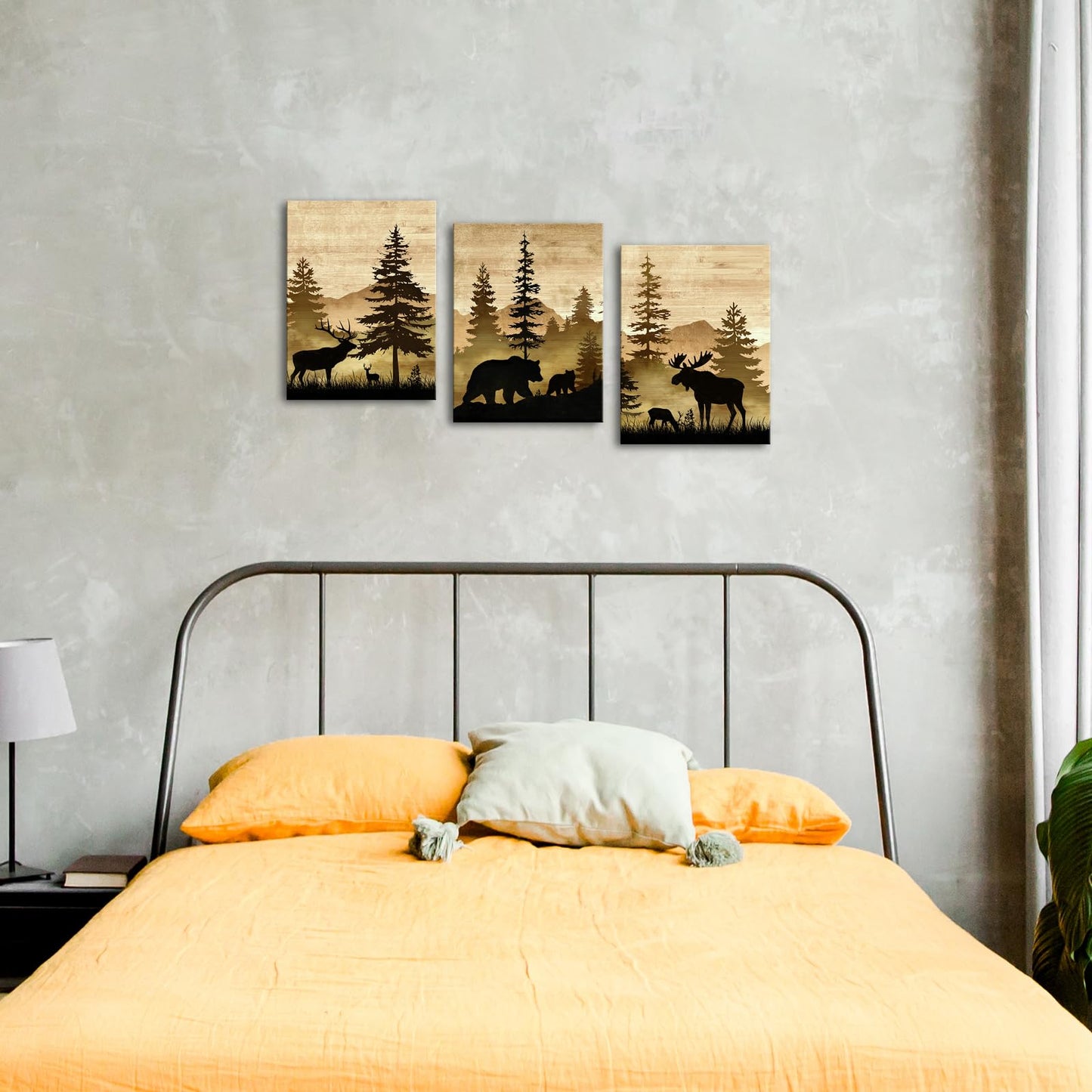 LyerArtork Cabin Decor Bear Moose Deer Canva Wall Art Animal Pictures Brown Woodland Rustic Farmhouse Wall Decor for Living Room Bathroom Bedroom 12x16inchx3 Pieces