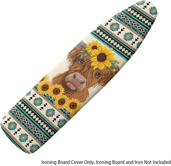Sprowallow Tribal Cow Sunflower Ironing Board Cover and Pad 15x54 inch Scorch