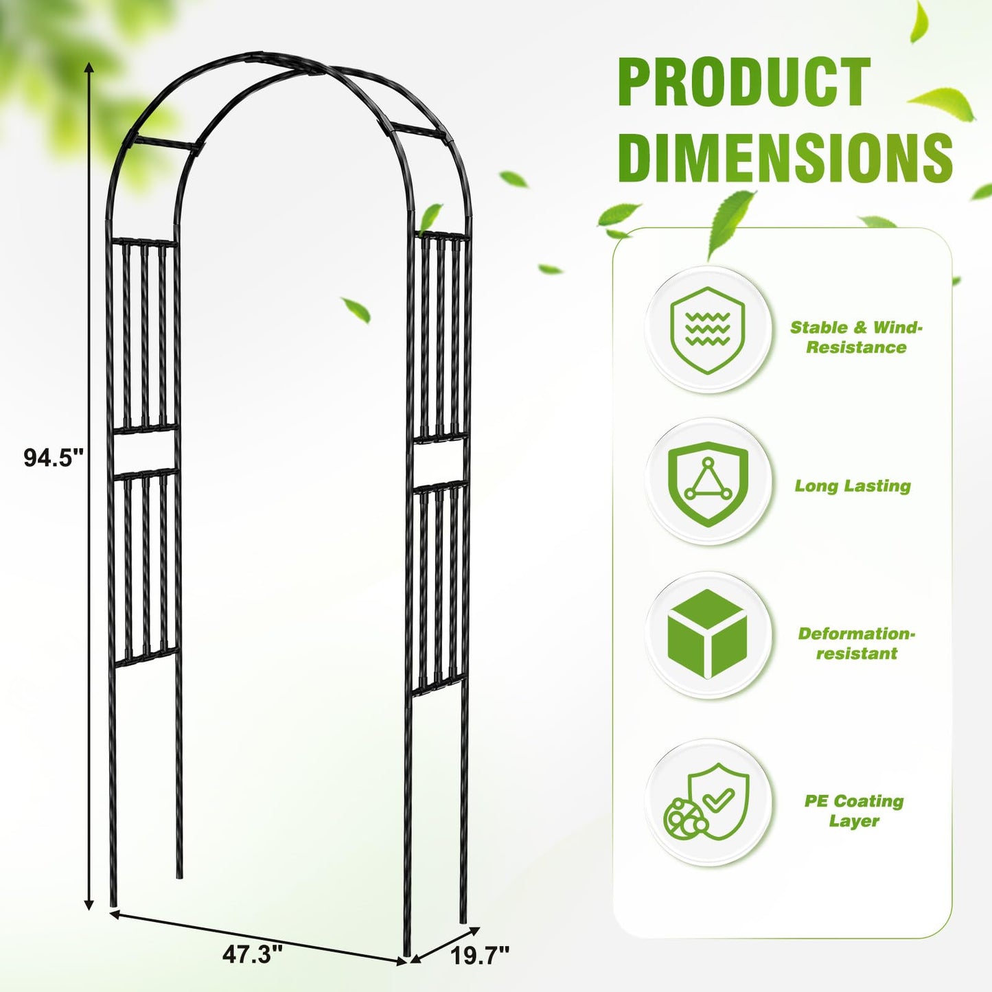 Jasdego Garden Arbor - 3.9x7.9ft Metal Garden Arch Trellis for Climbing Plants, Wide Sturdy Garden Arch, Ideal for Vines, Weddings, Halloween, Christmas & Outdoor Decor (Black)